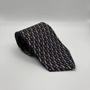 Salvatore Ferragamo 100% Silk Cowboy Spur Print Navy Blue‎ Tie (58" x 3.5") EUC